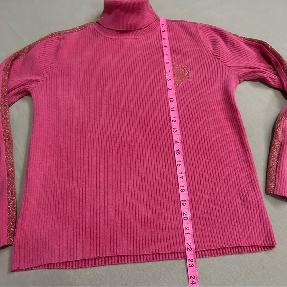 Ralph Lauren Sport Pink Gold Logo Emblem Crest Sporty Preppy Turtleneck Sweater - Picture 6 of 12